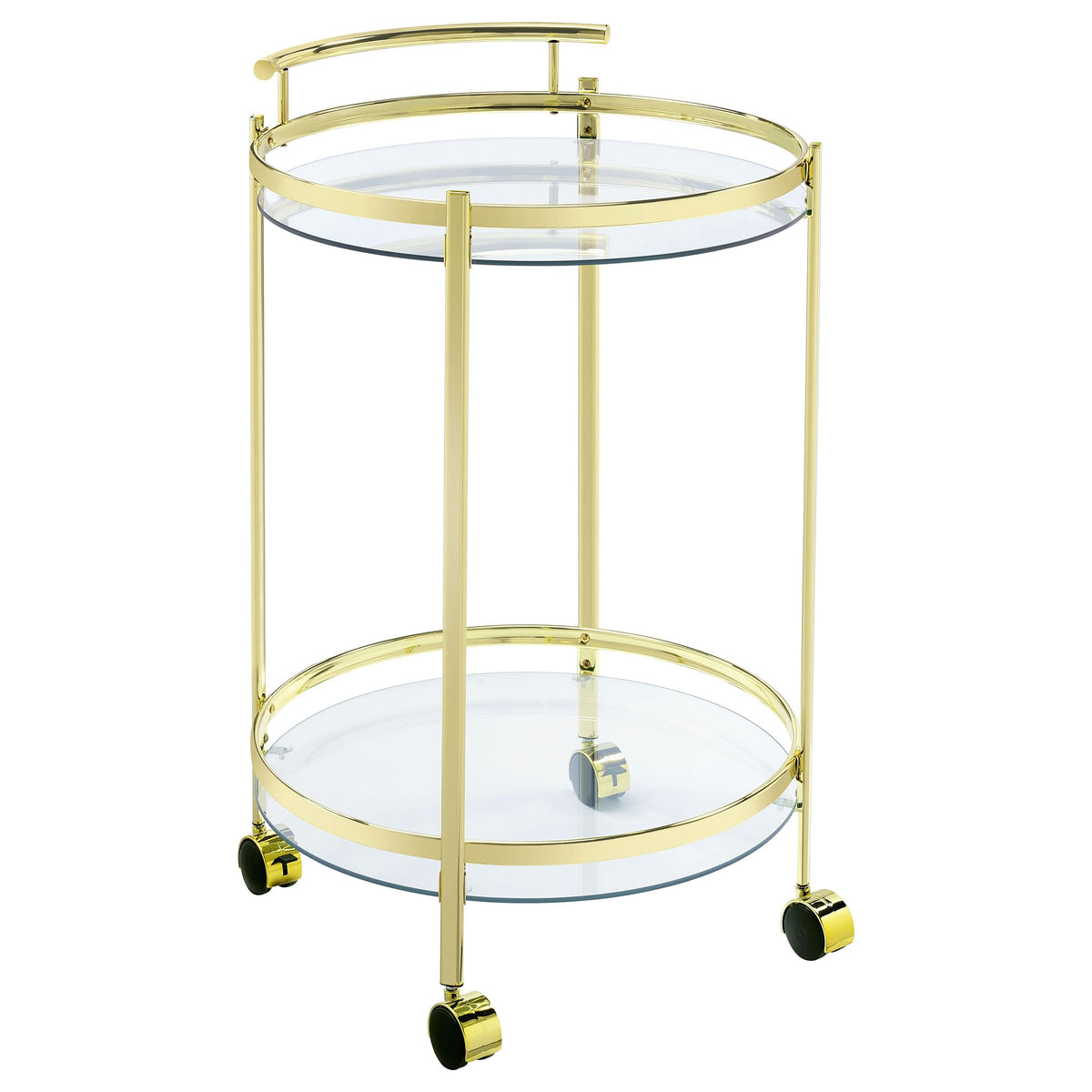 Coaster Home Furnishings Chrissy 2-Tier Round Glass Shelf Metal Bar Cart Brass 181366