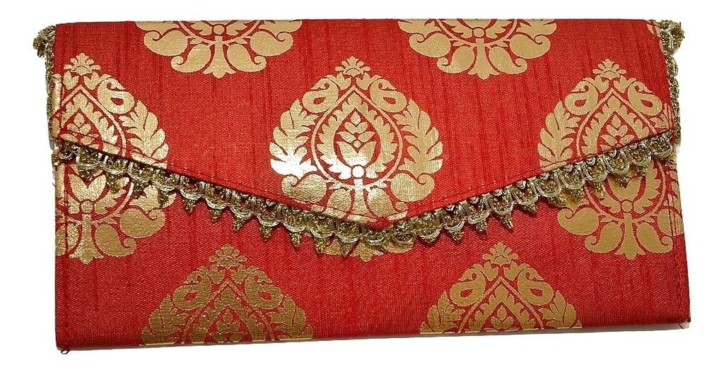 Desi Favors Red/Orange Decorative Brocade Money Envelopes | Shagun, Eid, Diwali, Christmas, Weddings Favor, Engagement, Parties