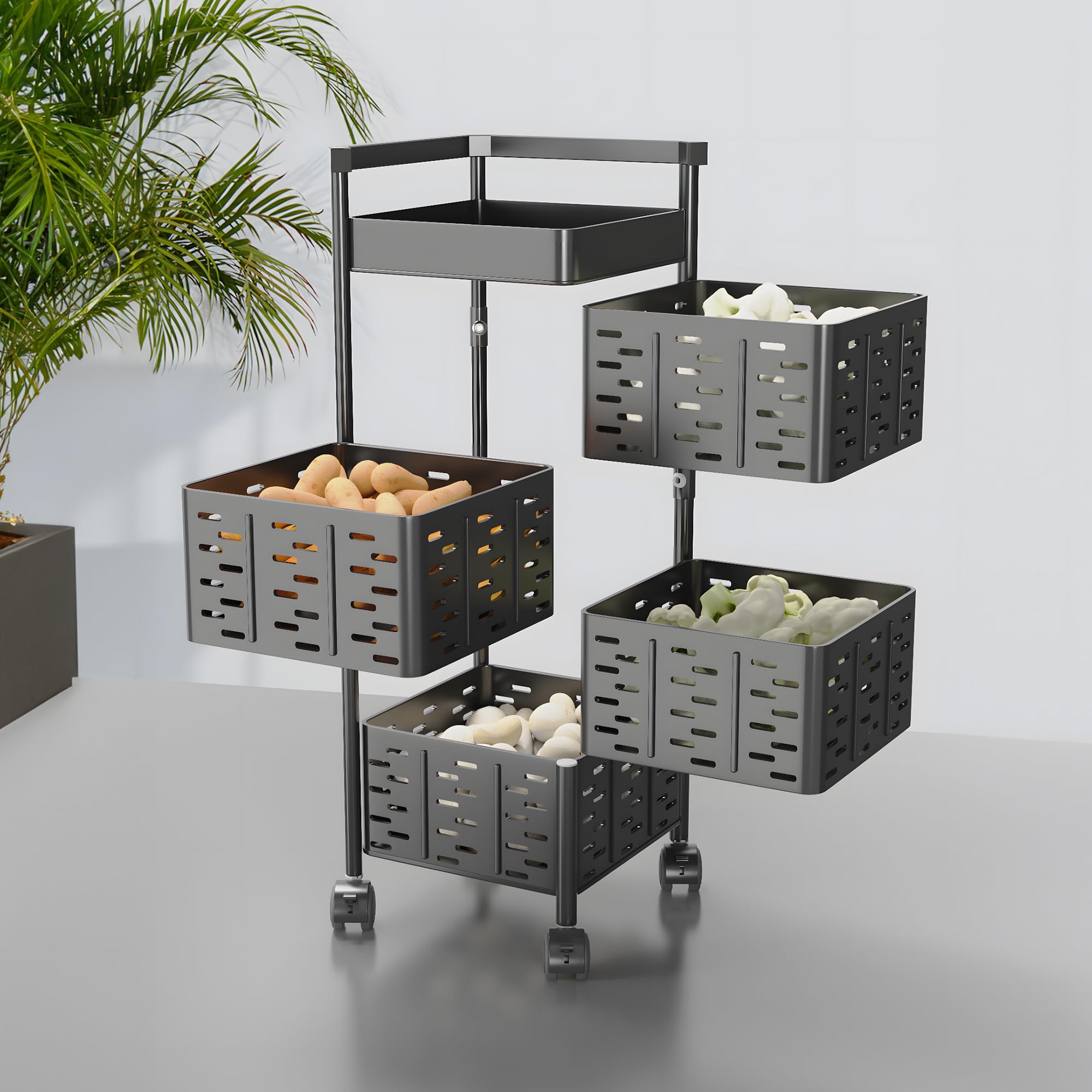 Kuber Industries 4Layer Kitchen Trolley With 360 Rotation For Bathroom, Bedroom (Black)