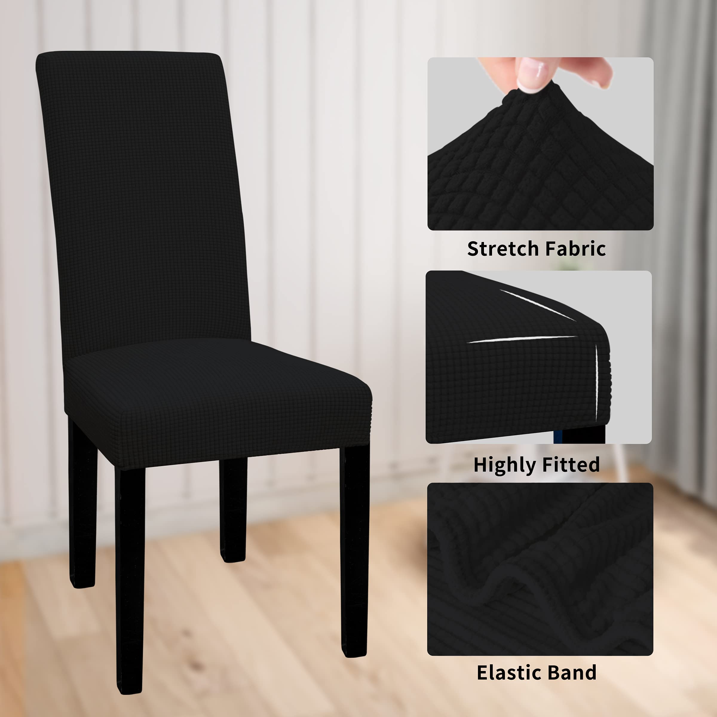 Easy-Going 100% Waterproof Dining Room Chair Cover Set Of 2, Stretch Jacquard Parson Chair Slipcover Removable Washable Chair Protector For Home, Restaurant, Banquet (Large, Black)