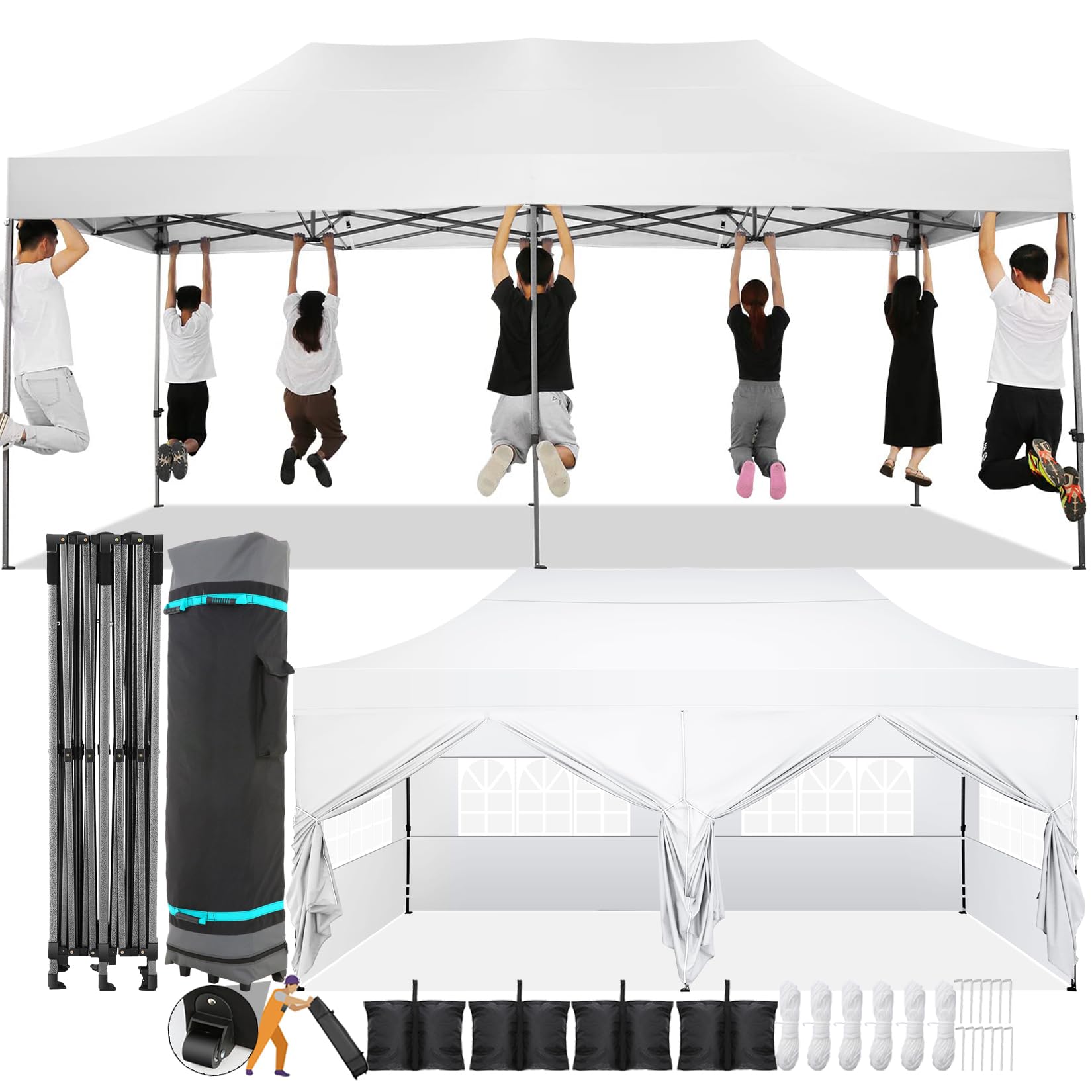 Cobizi 10X20 Pop Up Canopy With 6 Sidewall,Heavy Duty Canopy Upf 50+ All Season Wind Waterproof Commercial Outdoor Wedding Party