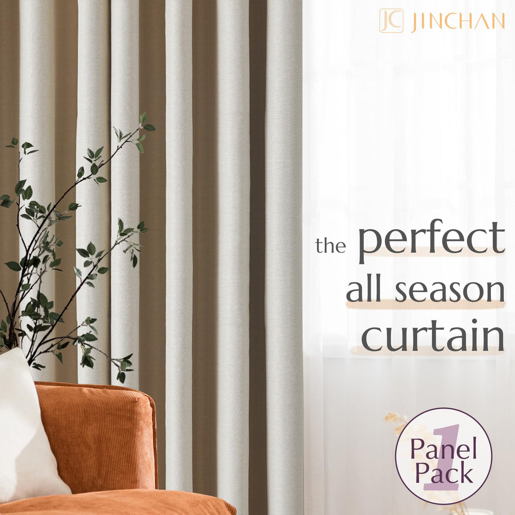 Jinchan 70% Blackout Curtain 63 Inch Length Beige Curtain For Bedroom Living Room Curtain 1 Panel Texture Curtain Grommet Top Wi