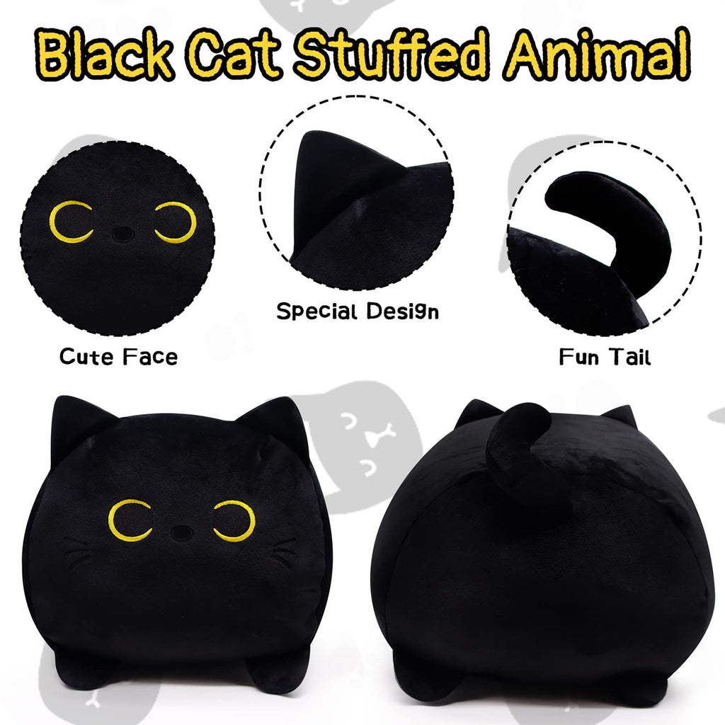 Black Cat Plush Toy Black Cat Pillow,16' Soft Fat Black Cat Stuffed Animals Cat Plushie, Kawaii Plush Pillow Cushion Cat Throw