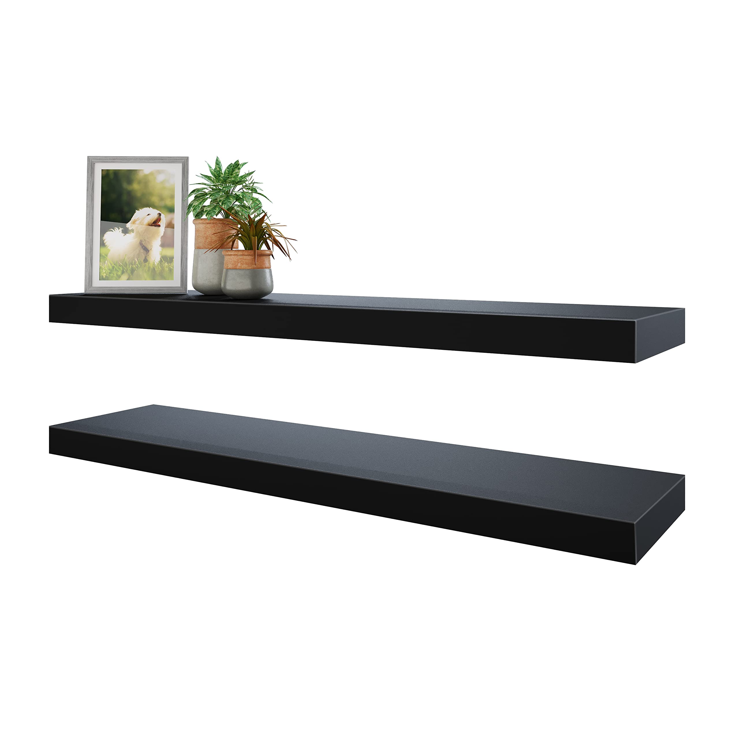 Bameos Floating Shelves, 35 Wx7 D Black Wall Mounted Wooden Shelves With Invisible Brackets Set Of 2, Hanging Wall Shelves Decoration For Bedroom And Kitchen