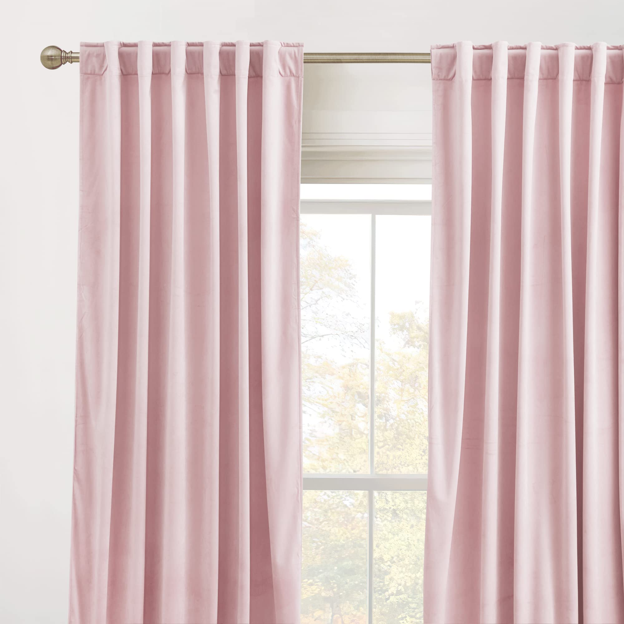 Ryb Home Pink Velvet Curtains 108 Inches- Blackout Curtains For Living Room, Thermal Insulated Noise Reducing Panels Soft Luxury Window Decor For Bedroom, Blush Pink, W52 X L108 Inches, 2 Panels
