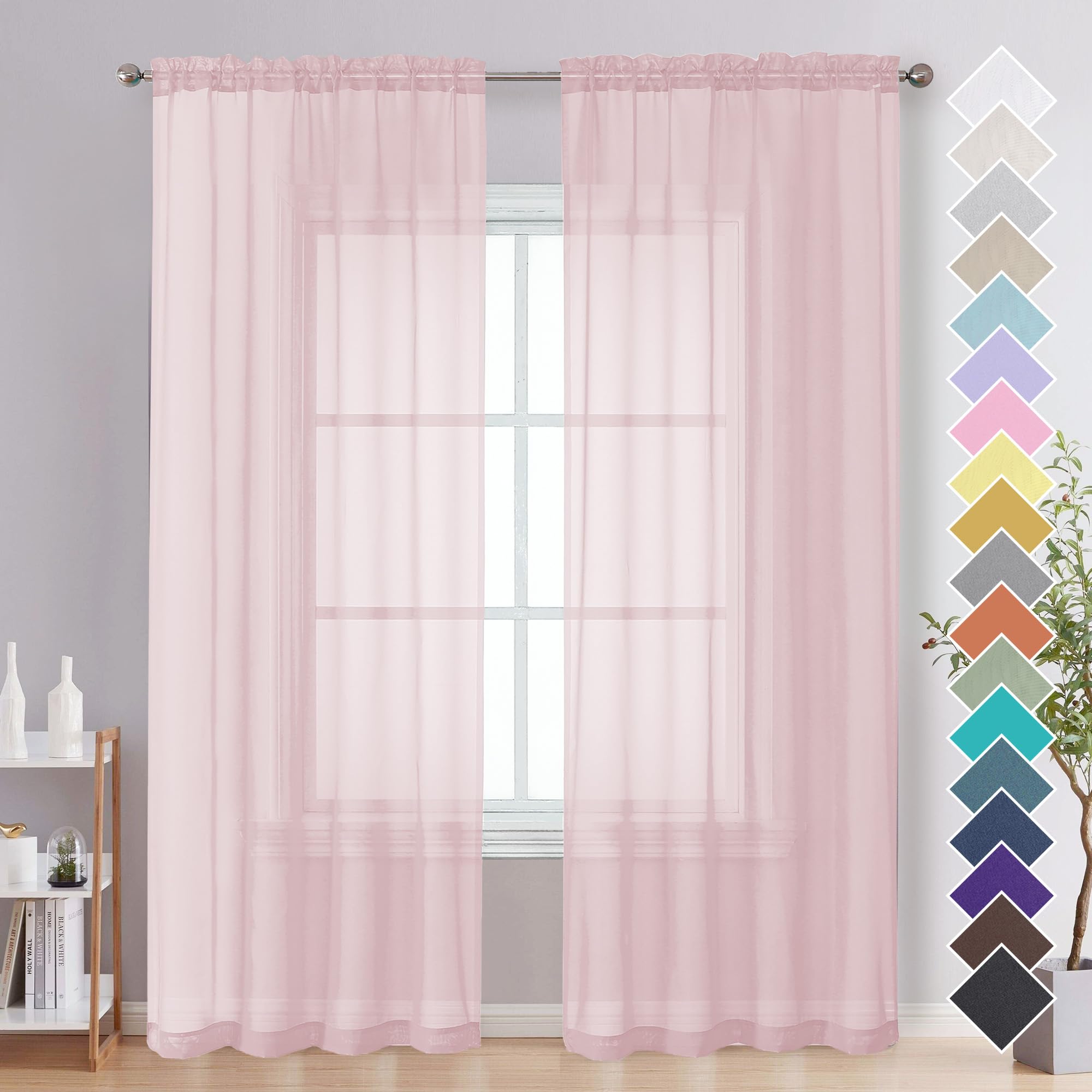 Ovzme Blush Pink Sheer Curtains 84 Inches Long 2 Panels - Soft Light Filtering Window Sheer Panels For Living Room/Bedroom, Top