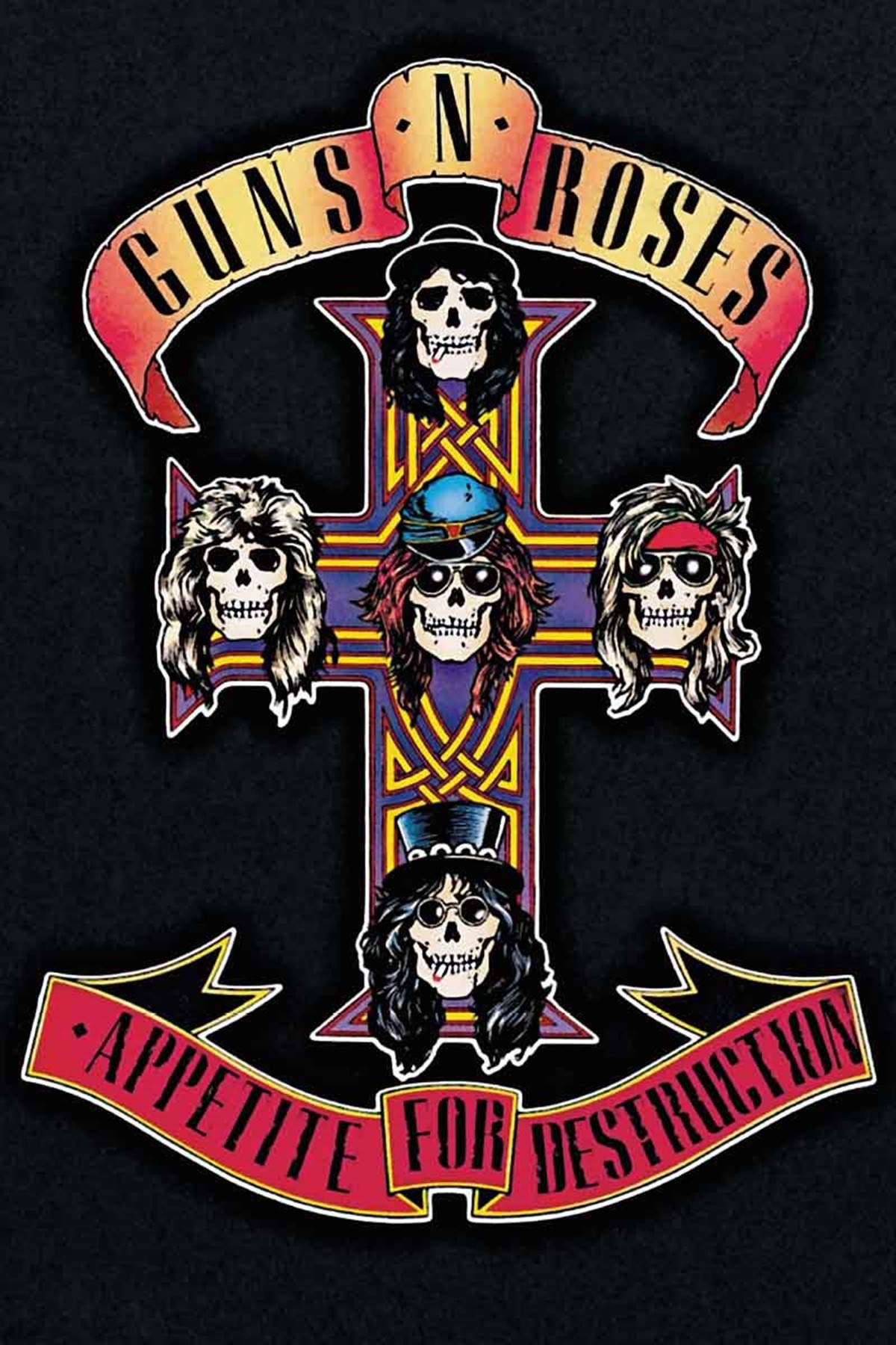 Buyartforless Guns n Roses - Appetite for Destruction 1987 36x24 Music Art Print Poster, Black, Red, Purple, Yellow, White