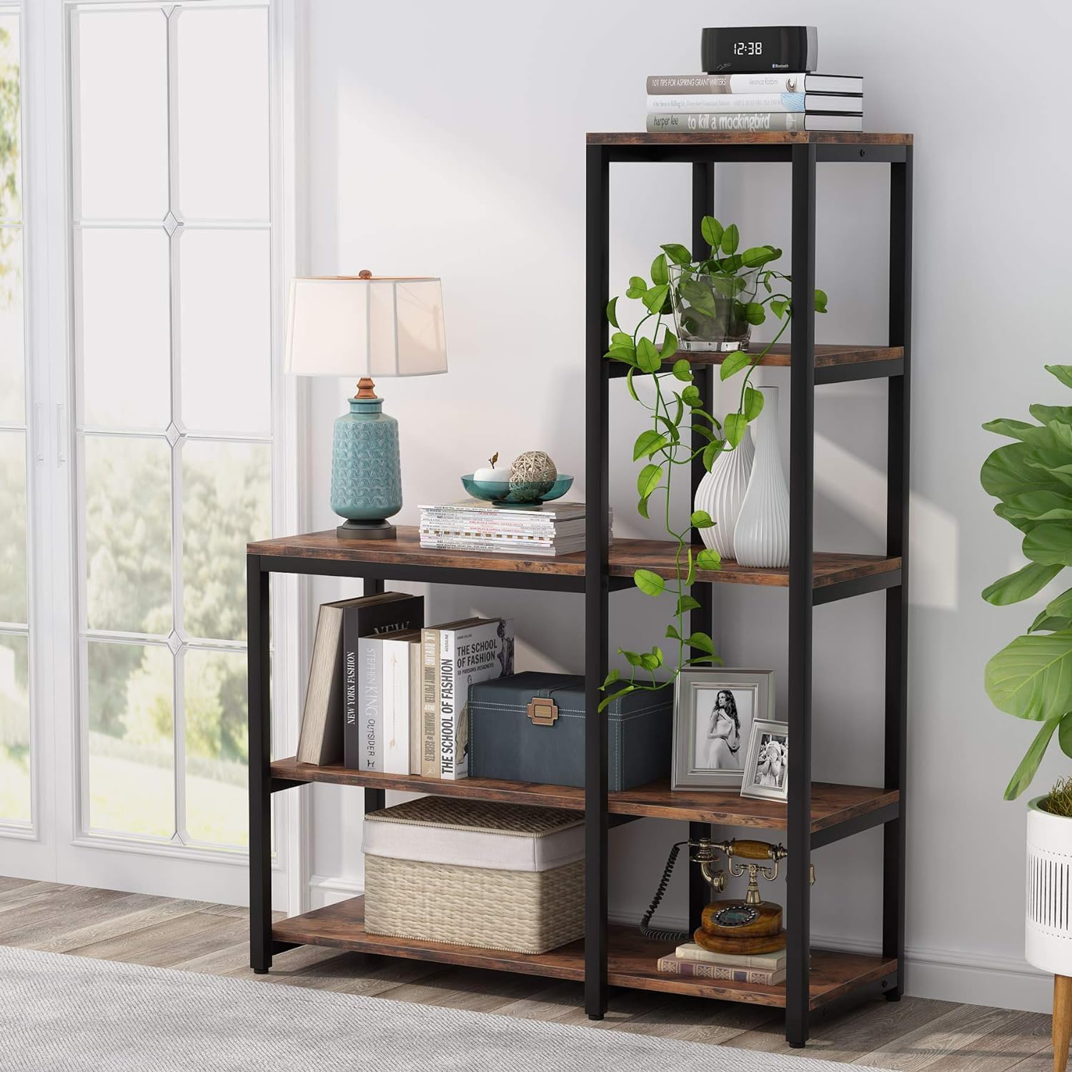 Tribesigns 5-Tier Bookshelf, Ladder Corner Bookshelves Etagere Bookcase, 8 Shelves Display Rack Storage Shelf for Living Room Ho