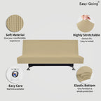 Easy-Going Stretch Futon Slipcover Armless Futon Bed Cover Furniture Protector Without Armrests With Elastic Bottom For Kids, Soft Jacquard Fabric Small Checks (Large, Beige)