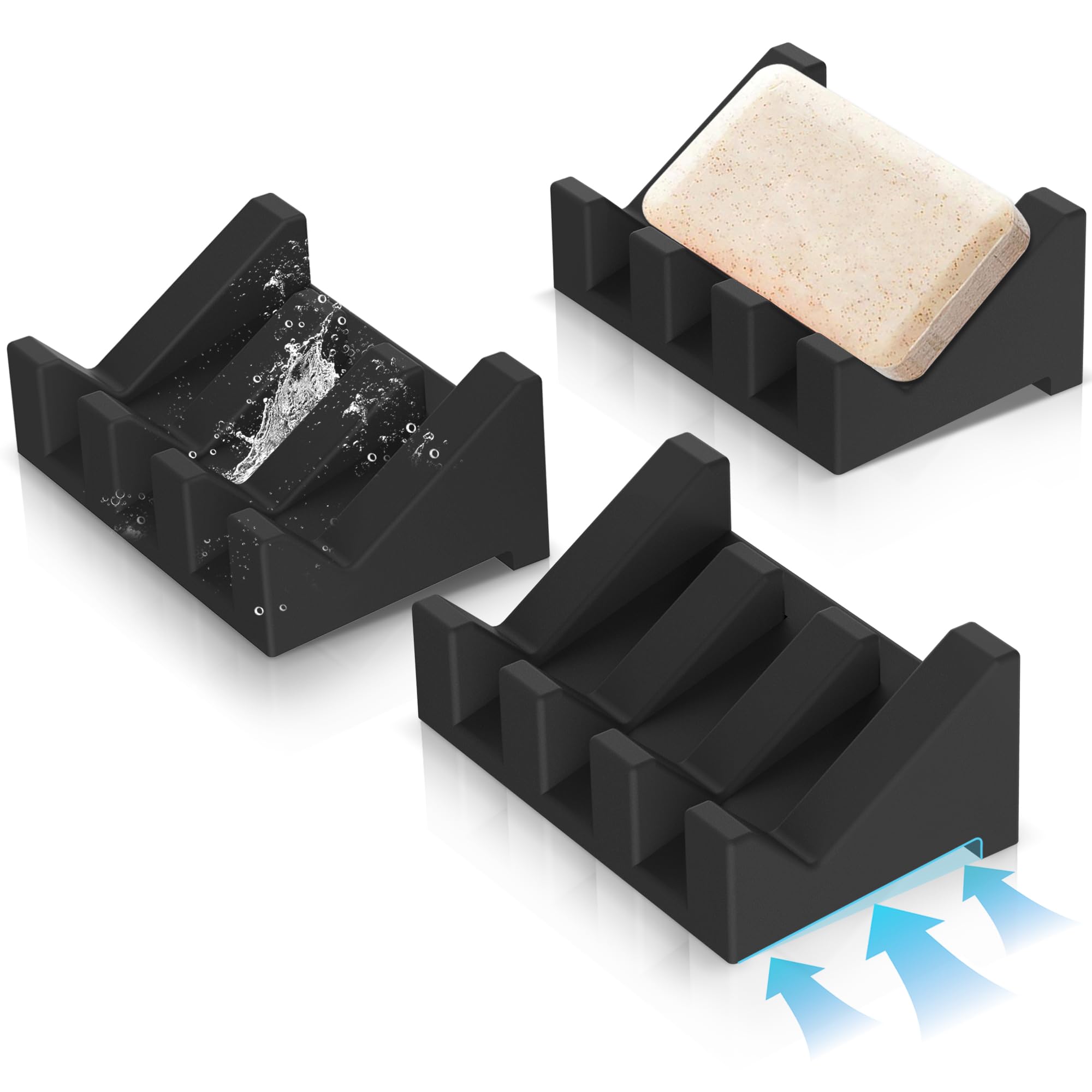 EGWON Silicone Soap Holder Self Draining Waterfall Drying Tray,Soap Dish for Shower Wall with Draining Easy to Clean and Store(3