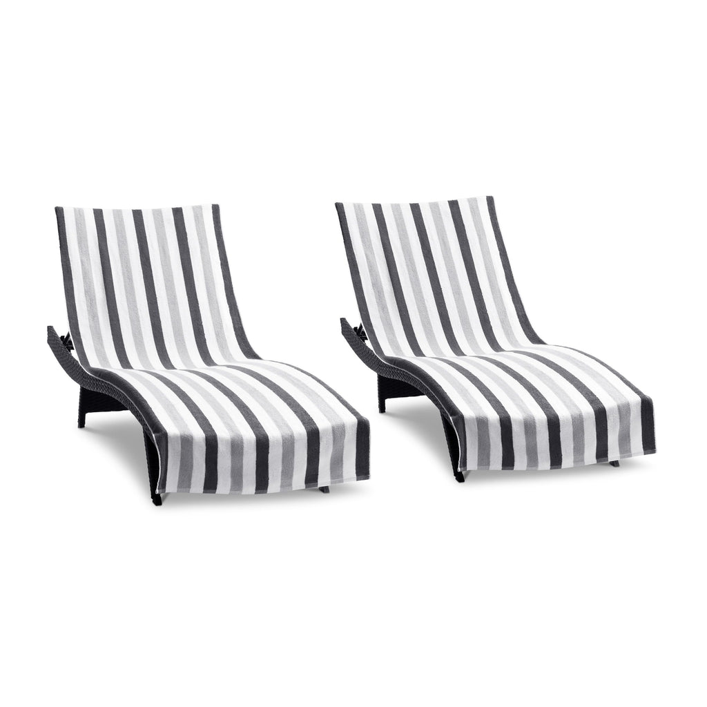 Arkwright Cabo Chaise Lounge Cover - Pack Of 2 - Striped Soft Cotton Cabana Towel With Pocket Holder For Beach Pool Outdoor Chair, 30 X 85 In., Charcoal/Silver
