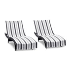 Arkwright Cabo Chaise Lounge Cover - Pack Of 2 - Striped Soft Cotton Cabana Towel With Pocket Holder For Beach Pool Outdoor Chair, 30 X 85 In., Charcoal/Silver