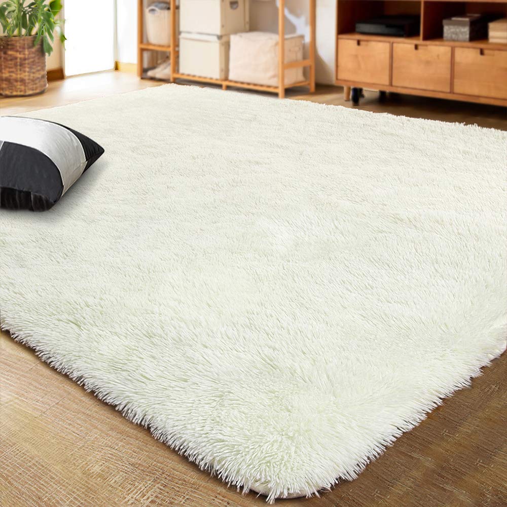LOCHAS Ultra Soft Indoor Modern Area Rugs Fluffy Living Room Carpets for Children Bedroom Home Decor Nursery Rug 6x9 Feet, Cream