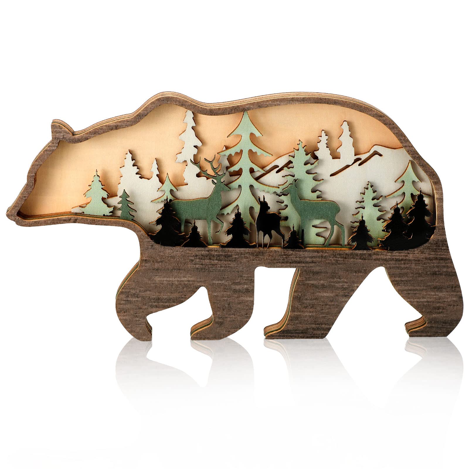 Honoson Forest Animal Rustic Wall Art Decor Wooden Farmhouse Wall Decoration Wooden Animal Decor Wood Forest and Mountain Orname
