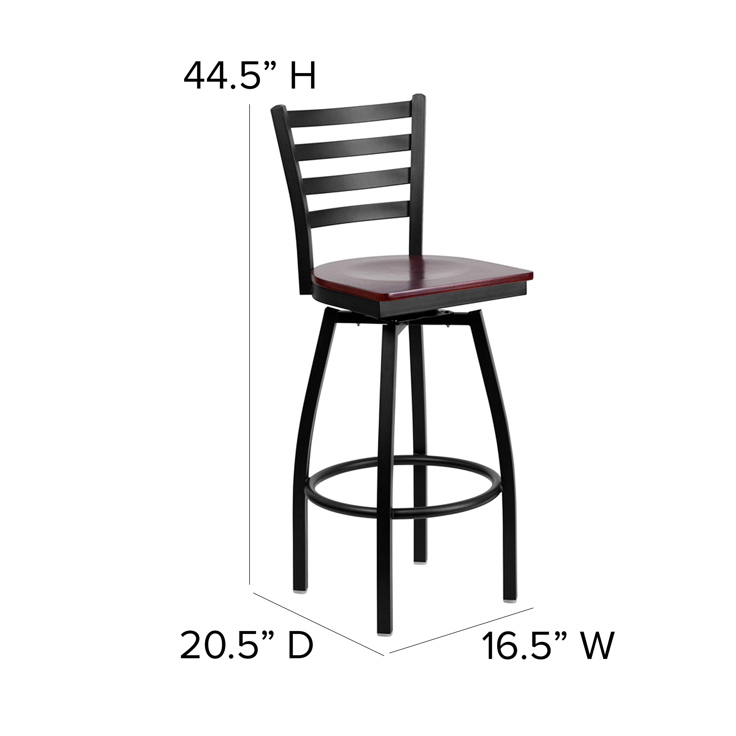 Flash Furniture HERCULES Series Black Ladder Back Swivel Metal Barstool - Mahogany Wood Seat