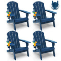 Greenvines Folding-Adirondack-Chairs-Set-Of-4 | Hdpe Plastic | Fire Pit Chair | All Weather | Cup Holder | Blue | For Deck Backyard Patio Outdoor Garden