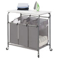 STORAGE MANIAC 3Section Laundry Sorter with Foldable Ironing Board, HeavyDuty Rolling Laundry Cart with and Removable Bags, Tr