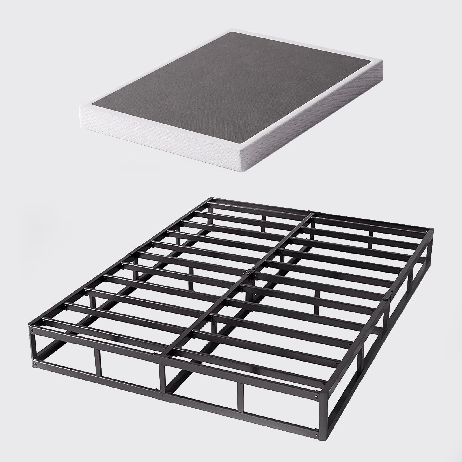 Bedsnus King Size Box Spring And Cover Set, 9 Inch High Profile Metal Boxspring, Heavy Duty Structure Mattress Foundation, Noise