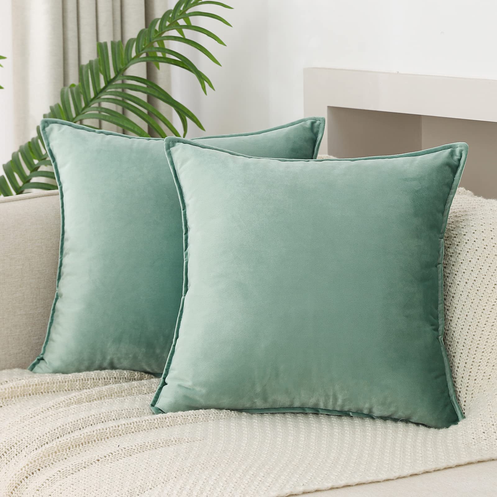 Jiahannha Velvet Sage Green Throw Pillow Covers 24X24 Inches Pack Of 2 Soft Decorative Square Cushion Covers For Couch Sofa Bed