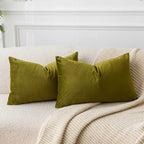 Juspurbet Olive Green Decorative Lumbar Velvet Throw Pillow Covers 12X20,Pack Of 2 Luxury Soft Solid Cushion Cases For Sofa Couc