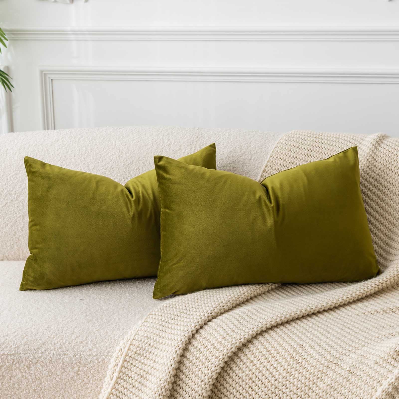 Juspurbet Olive Green Lumbar Velvet Throw Pillow Covers 14X24 Inch Set Of 2 For Living Room Couch Sofa Bedroom Decorative Rectan