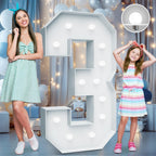 4FT Marquee Light Up Numbers - Cool White Light Up Numbers 3 with Fixed Water Bag, Party Decoration Large Marquee Light Up Numbe