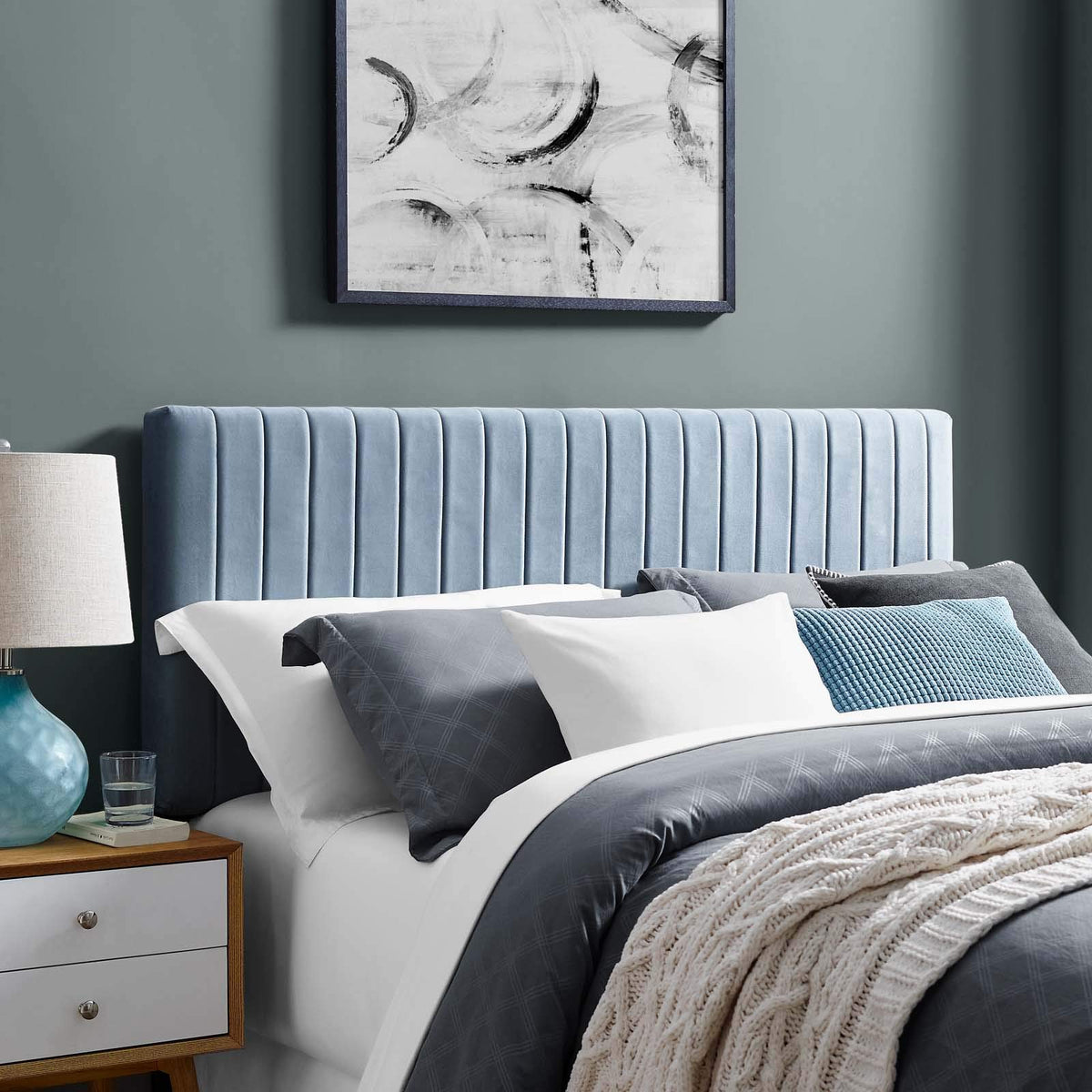 Modway Keira Channel Tufted Performance Velvet Upholstered Full / Queen Headboard In Light Blue