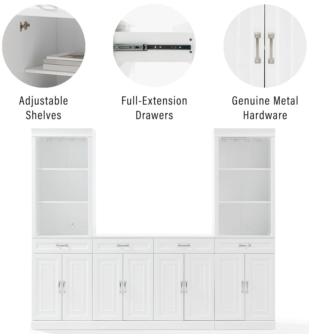 Crosley Furniture Stanton 2-Piece Wine, Liquor, Coffee Bar Cabinet Set with Sideboard and Storage Shelves, White