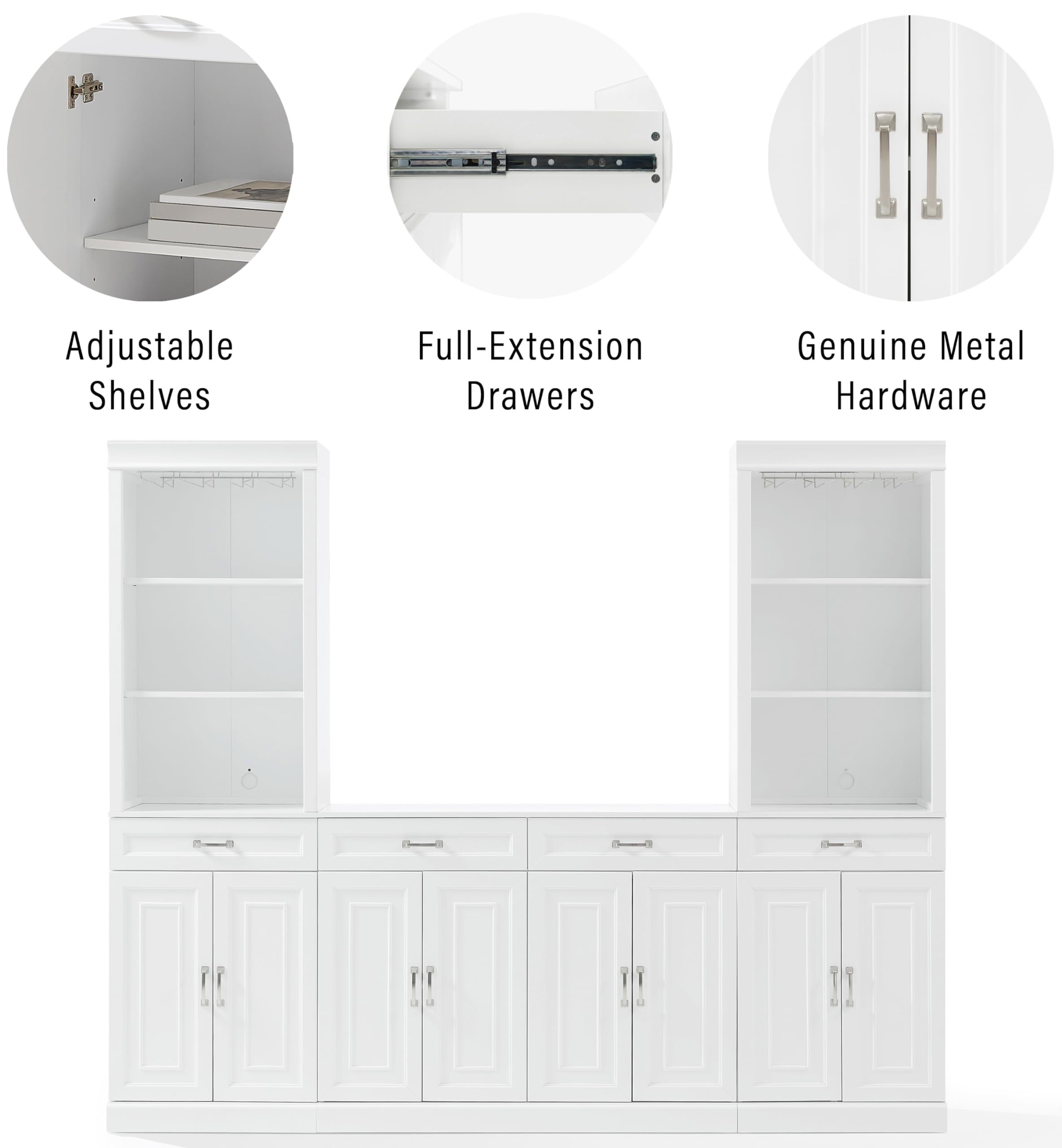 Crosley Furniture Stanton 2-Piece Wine, Liquor, Coffee Bar Cabinet Set with Sideboard and Storage Shelves, White