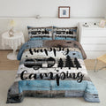 Castle Fairy Trailers Camper Decorations King Comforter Set,Happy Camping Comforter For Kids Boys Girls Teens Adults,Blue Gray B