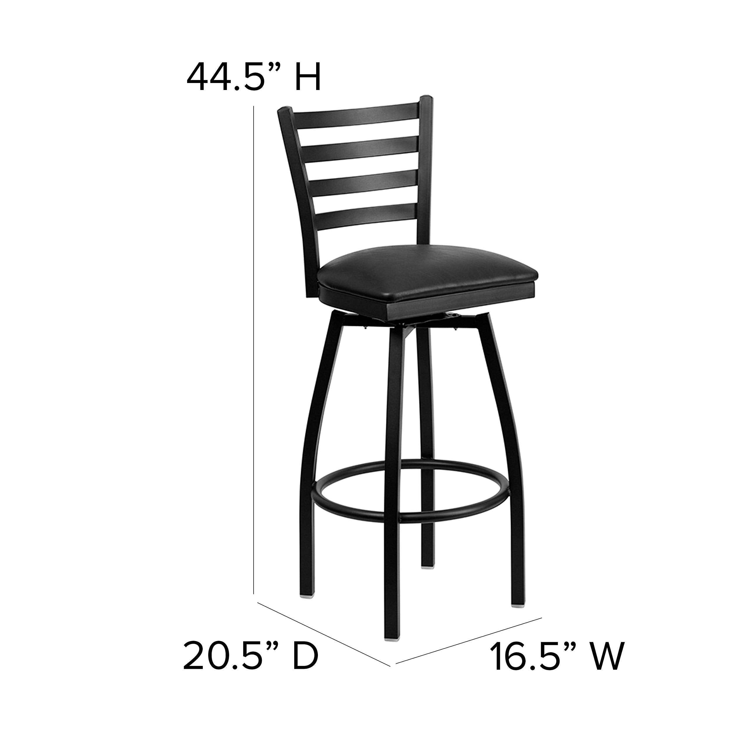 Flash Furniture Hercules Series Ladder Back Swivel Barstool, Commercial Grade Modern Metal Bar Stool With Padded 360-Degree Swivel Seat, Black
