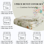 Garden Style Floral Duvet Cover Twin Chic Floral Leaves Bedding Sets Cotton Flower Branch Comforter Cover Aesthetic White Floral