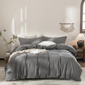 Warm Moment Dark Grey Duvet Cover King Size Bedding Set Cover 100% Washed Cotton Duvet Cover With Zipper Closure And 2 Pillowcas