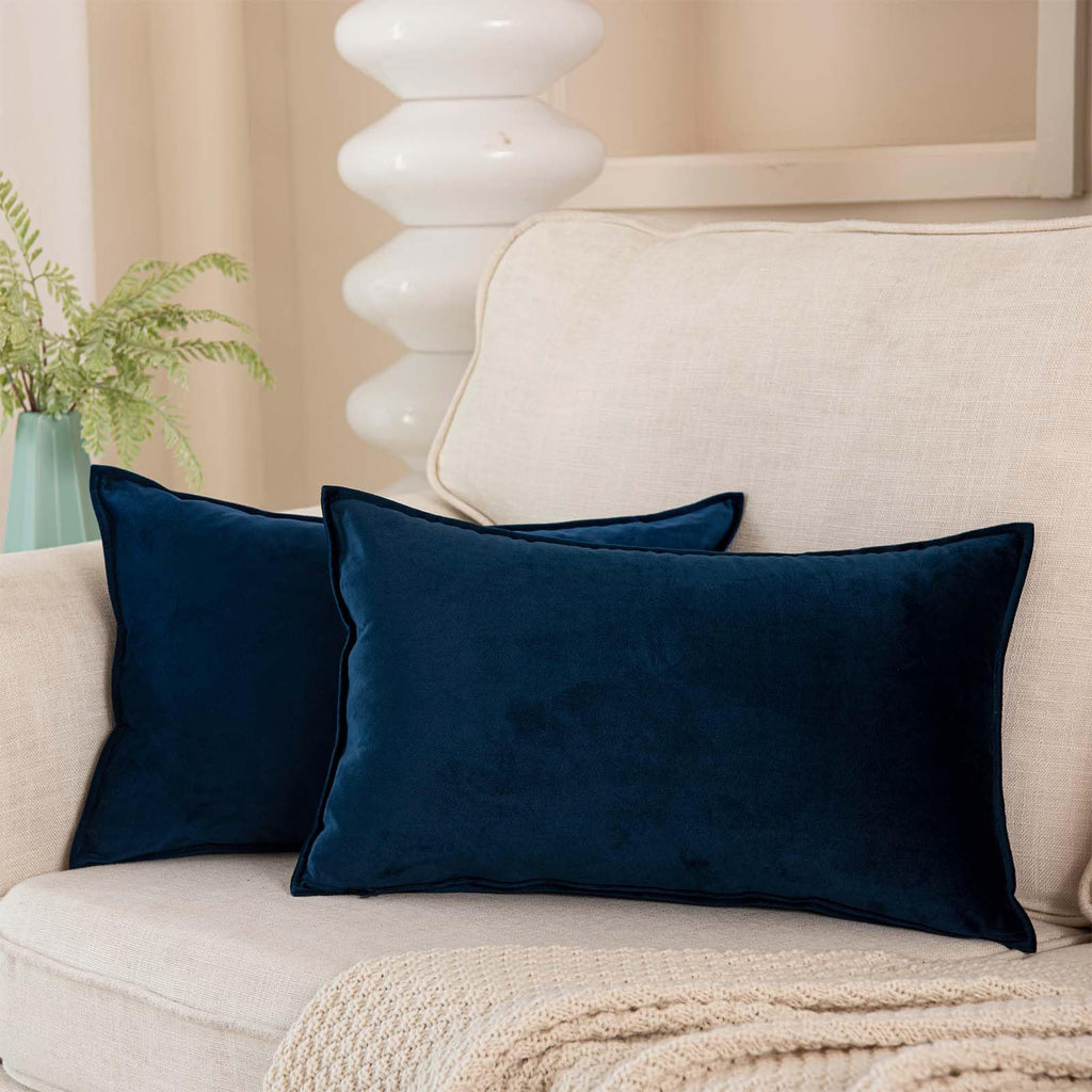 Juspurbet Navy Decorative Velvet Throw Pillow Covers 16X24 Inch Set Of 2,Broadside Soft Cushion Case With Invisible Zipper For S