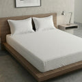 Home Sizzler Microfibre White Satin Stripe Elasticated Fitted Double Bedsheet (72X78 Inches) With 2 Pillow Covers