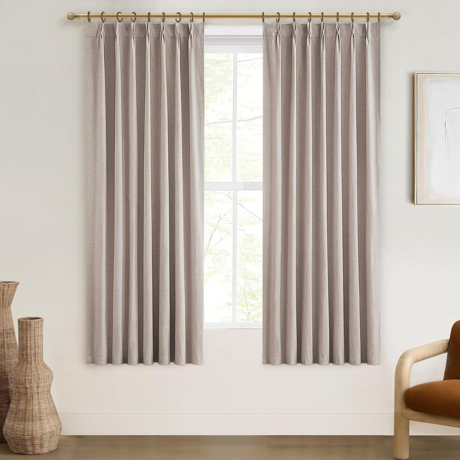 Black Out Curtains 72 Inch Long, Blackout Window Curtain & Drapes 72 Inch Length 2 Panels Set Burg Pinch Pleated Viral Flax Line