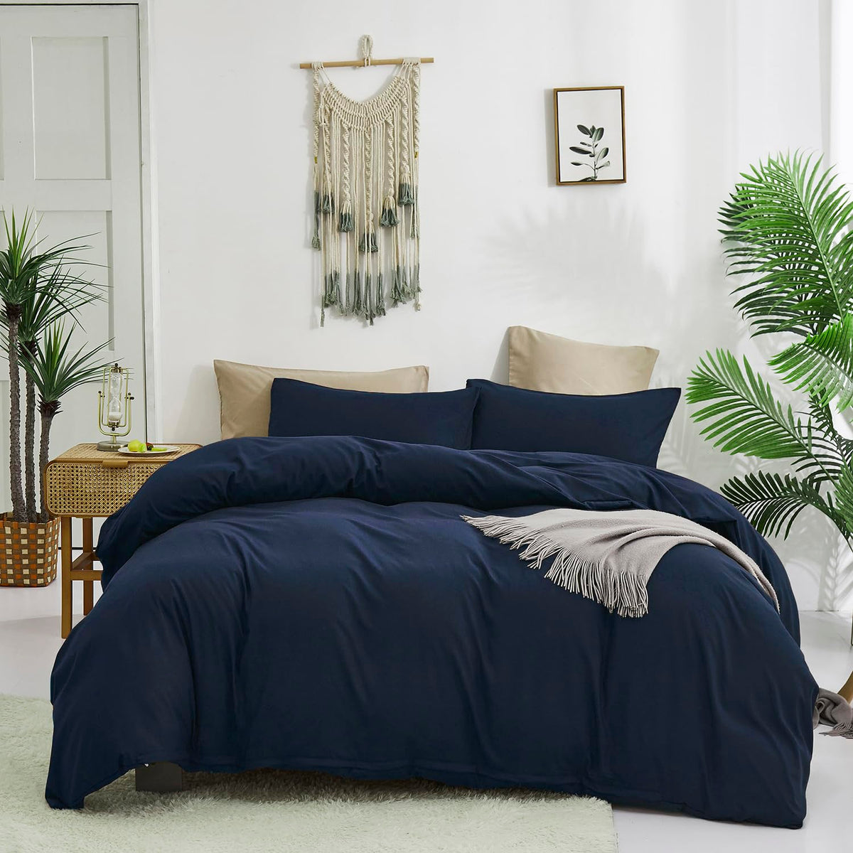 Karever Solid Navy Comforter Set King Navy Blue Bedding Set Soft Pure Navy Blue Bedding Quilt Set Men Navy Blue Blanket Women Br
