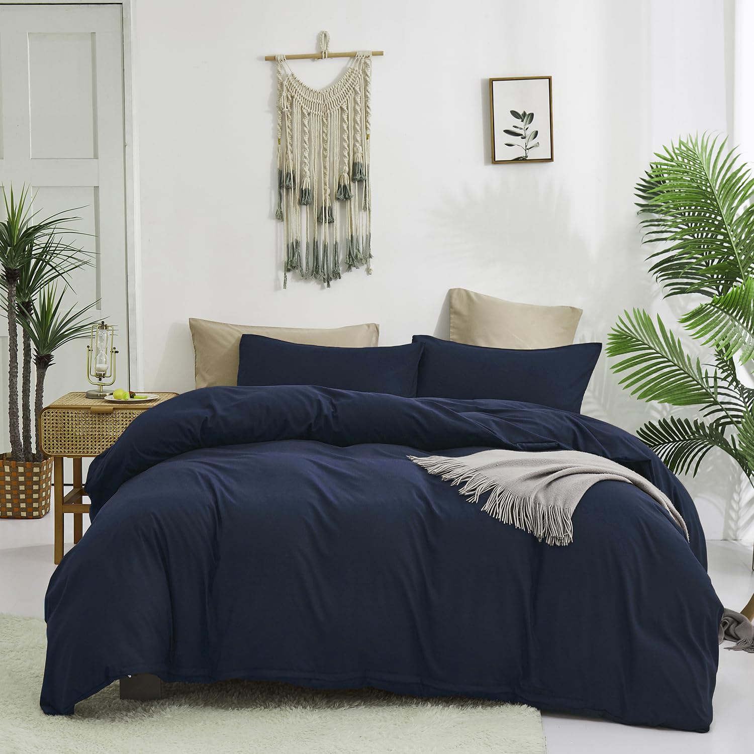 Karever Navy Blue Comforter Queen Navy Blue Bedding Set Soft Dark Navy Bedding Comforter Set Men Navy Blue Bed Set Women Breatha