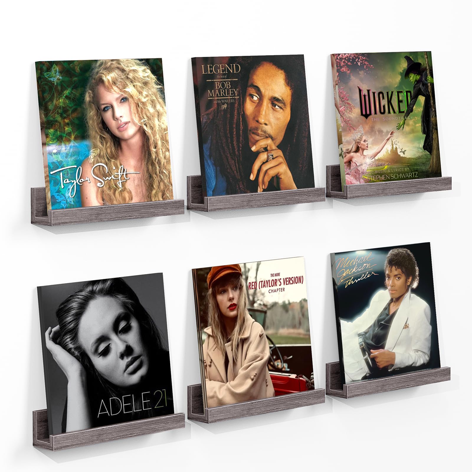 Eliteroo Record Holder Wall Mount Set Of 6, 12 In Floating Shelves For Vinyl Records, Wood Record Shelf Display For Cds, Album,