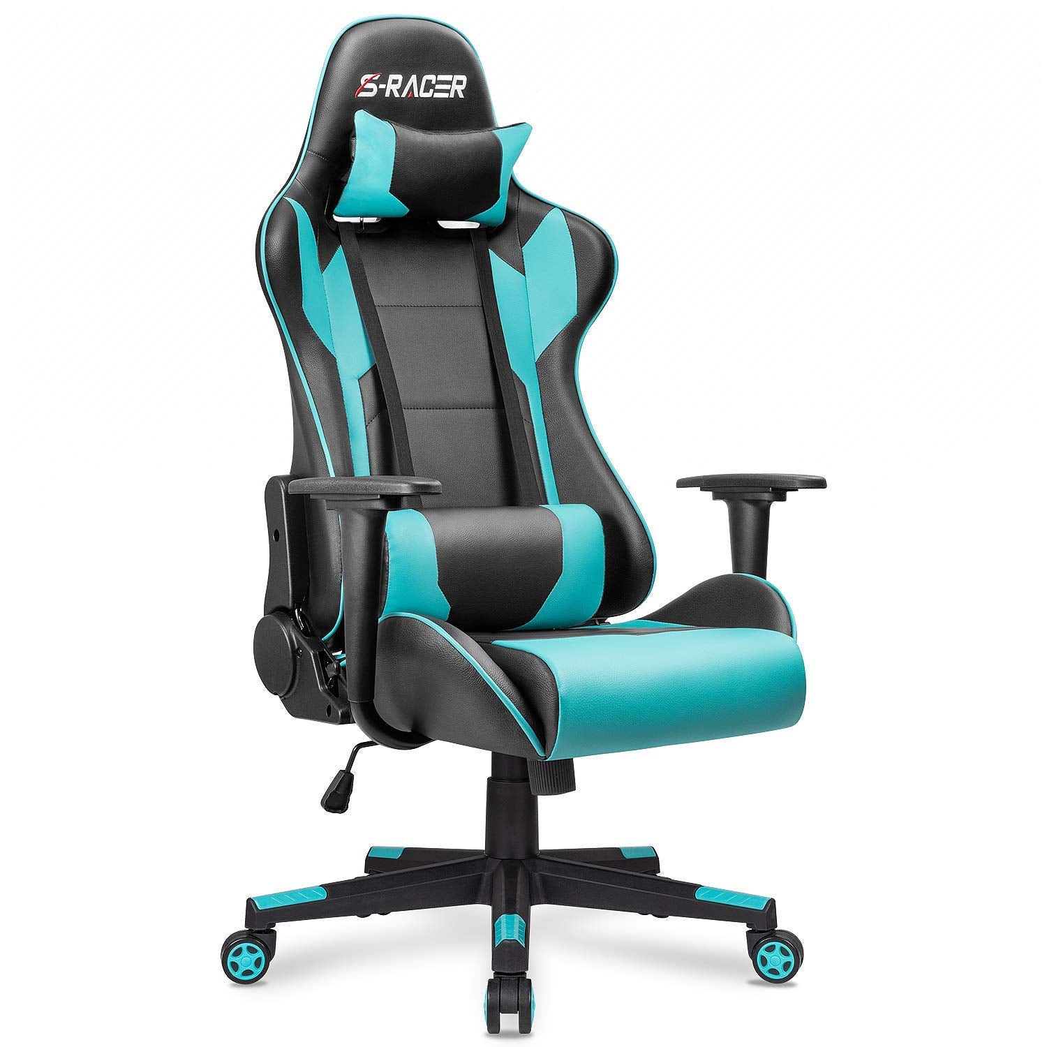 Homall Gaming Chair, Office Chair High Back Computer Chair Leather Desk Chair Racing Executive Ergonomic Adjustable Swivel Task Chair With Headrest And Lumbar Support (Cyan)
