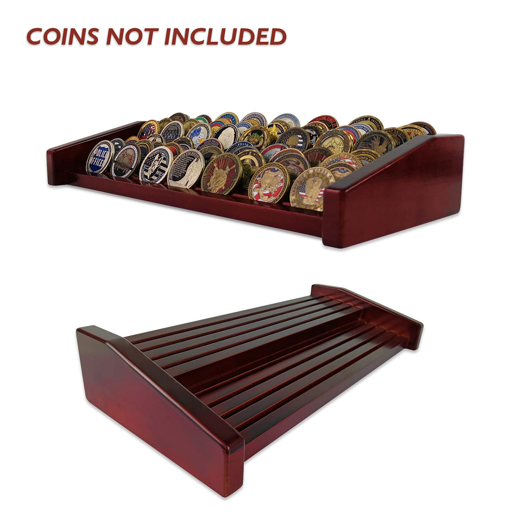 Asmileindeep 8 Rows Military Challenge Coin Display Stand - Holds 60-70 Coins, Solid Wood Army Police Coin Rack Display Holder F