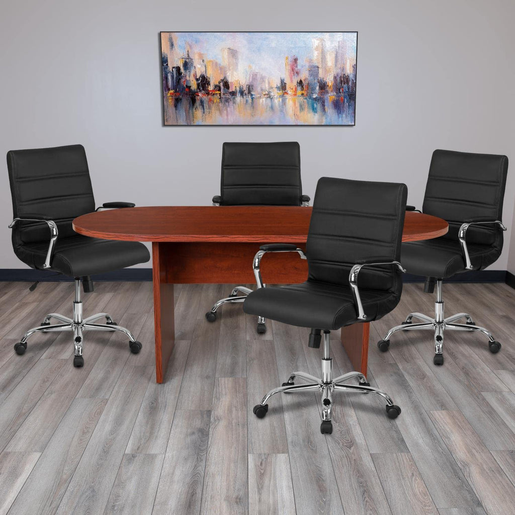 Flash Furniture 5 Piece Cherry Oval Conference Table Set With 4 Black And Chrome Leathersoft Executive Chairs
