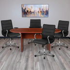 Flash Furniture 5 Piece Cherry Oval Conference Table Set With 4 Black And Chrome Leathersoft Executive Chairs