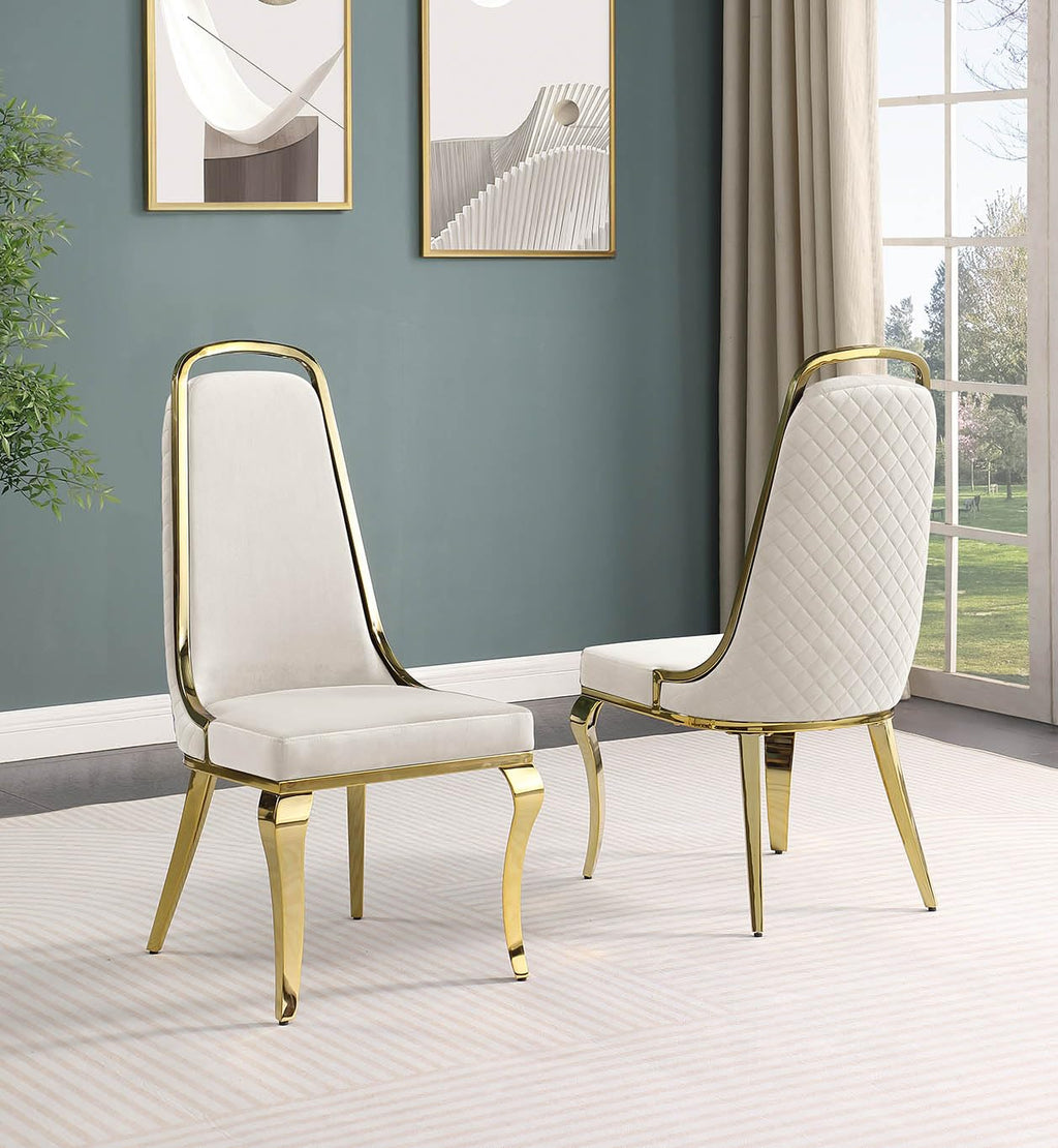 Best Quality Furniture SC310-317 Diamond Back Dining Chairs, Cream/Gold