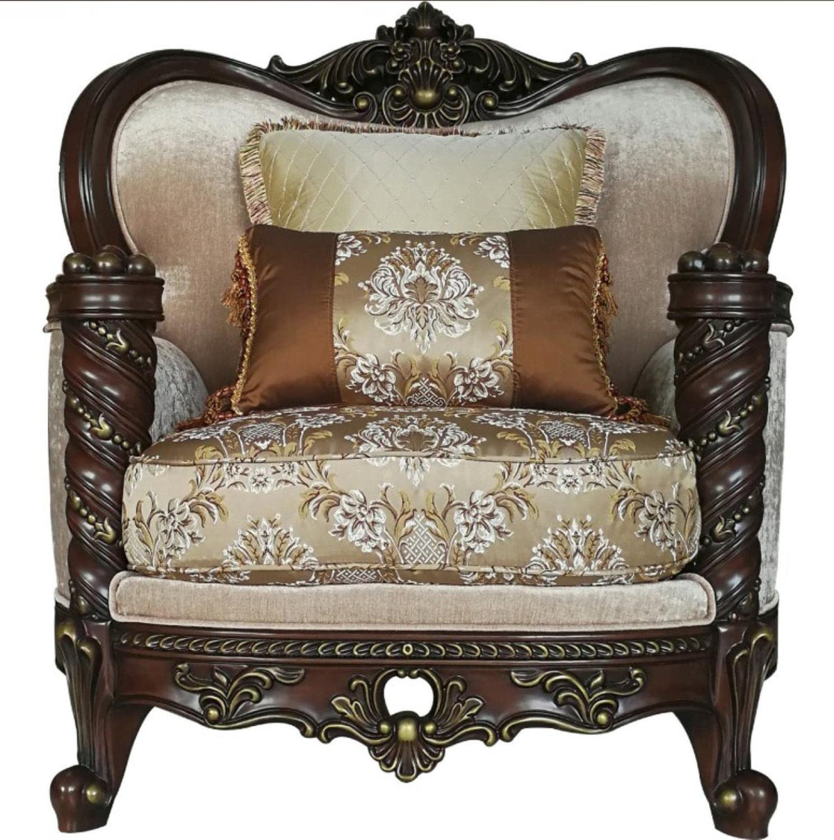 Acme Furniture Devayne Chair with 2 Pillows, Fabric & Dark Walnut