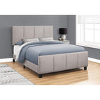 Monarch Specialties I 6025Q Bed, Queen Size, Platform, Bedroom, Frame, Upholstered, Linen Look, Grey, Transitional