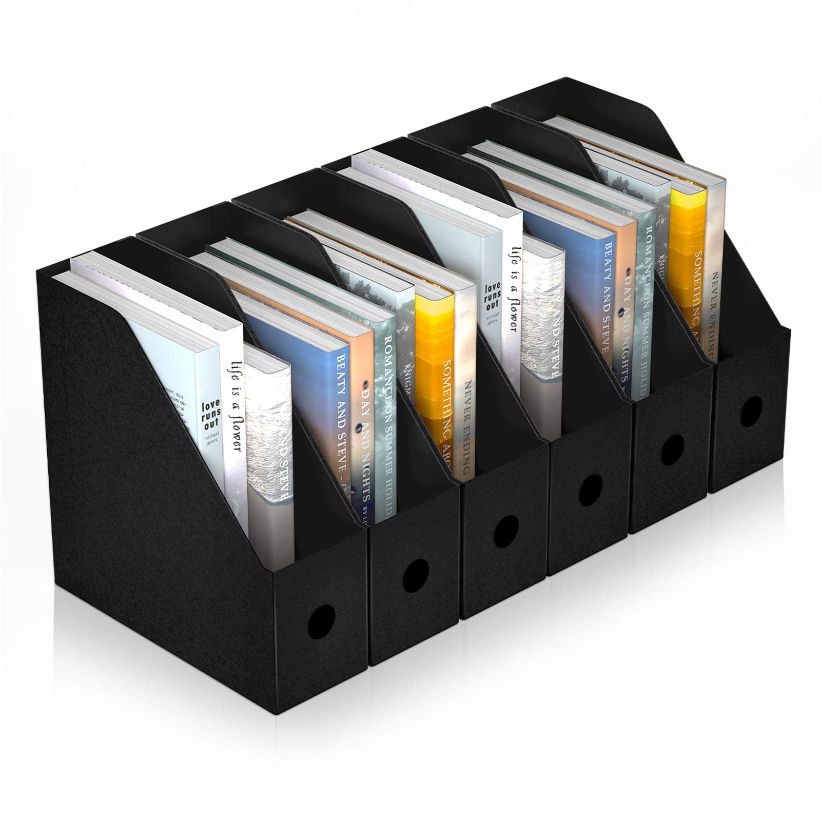 ABC life Plastic Foldable Black Magazine File Holder,6 Pack Desk Organizer with Colored Labels,Heavy-Duty Magazine File Boxes/Ma
