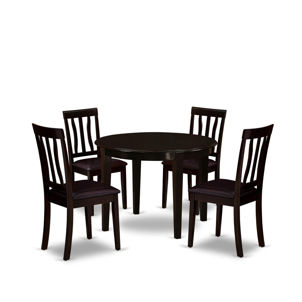 East West Furniture BOAN5-CAP-LC 5 Piece Dining Set Includes a Round Dinner Table and 4 Faux Leather Kitchen Dining Chairs, 42x42 Inch, Cappuccino