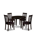 East West Furniture BOAN5-CAP-LC 5 Piece Dining Set Includes a Round Dinner Table and 4 Faux Leather Kitchen Dining Chairs, 42x42 Inch, Cappuccino