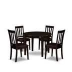 East West Furniture BOAN5-CAP-LC 5 Piece Dining Set Includes a Round Dinner Table and 4 Faux Leather Kitchen Dining Chairs, 42x42 Inch, Cappuccino